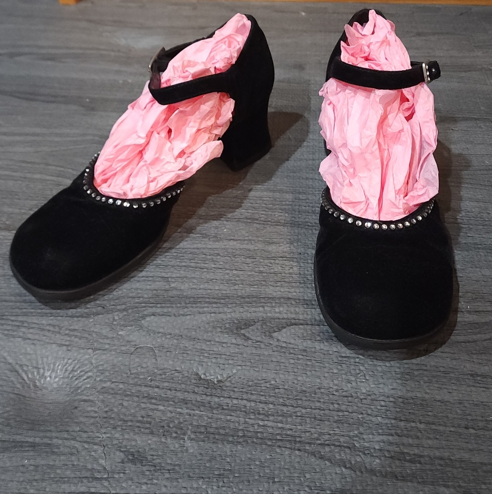 Circo Black Heels with Rhinestone Accent